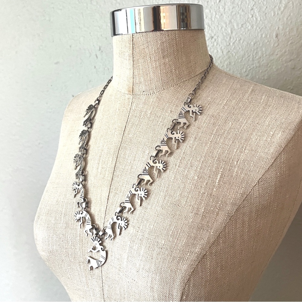 VINTAGE Kokopelli Kachina Southwestern Sterling Silver Statement Necklace